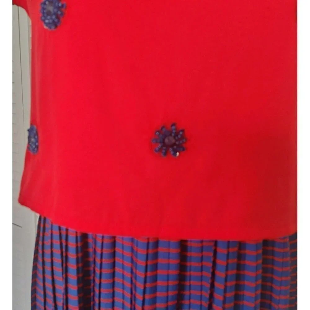NWT Little Marc Jacobs Red and Purple Crepe Medi Dress Beaded Flowers Size 12+